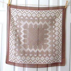 Brown and White Vintage POLKA DOT Sheer Scarf Large Dots